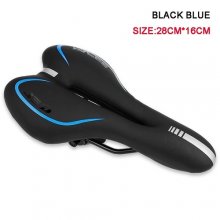 GEL Reflective Shock Absorbing Hollow Bicycle Saddle PVC Fabric Soft Mtb Cycling Road Mountain Bike Seat Bicycle Accessories - Black Blue CHINA