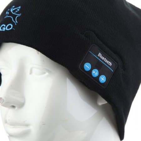 FINGO Warm Beanie Hat Wireless Bluetooth Smart Cap Headphone Speaker with Mic Black