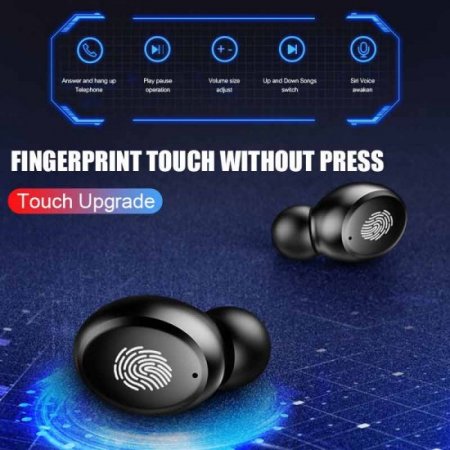 TWS 5.0 HiFi Binaural Call Earphone Fingerprint Touch Wireless Bluetooth Earphones Waterproof Headphones Noise Canceling Earbuds