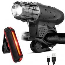 Bike Bright 200lm Front Light Taillight Set Mountain Bicycle Riding USB Charging Headlamp with Battery Power Indicator