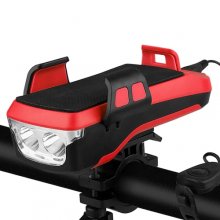 Bicycle Headlight Lamp Phone Holder Speaker Front Light Security Warning Lights - Black
