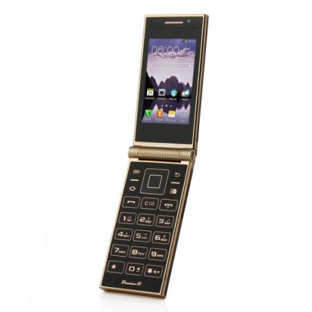OTIUM W2014 Flip Phone Dual Touch Screen Android 4.2 MTK6572 GPS 3.0 Inch- Gold