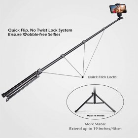 Selfie Stick Tripod with Removable Wireless Bluetooth Remote Shutter Compatible Cell Phone holder with iPhone
