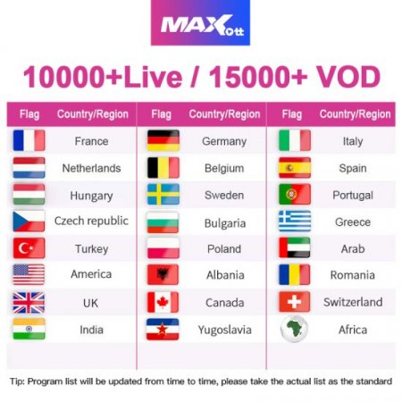 Europe Arabic IPTV Subscription 12 Months Max OTT 4K FHD 10000+ Live 20000+ VOD for Smarters pro Android APK Free Test