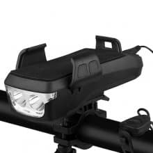 Bicycle Headlight Lamp Phone Holder Speaker Front Light Security Warning Lights - Black