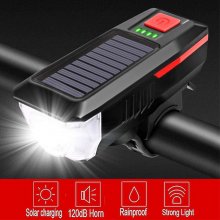 Solar Bicycle Light Headlights with Horn 3 mode T6 LED Bike Front Lamp USB Rechargeable Flashlight Road Mountain Bike Light Bell