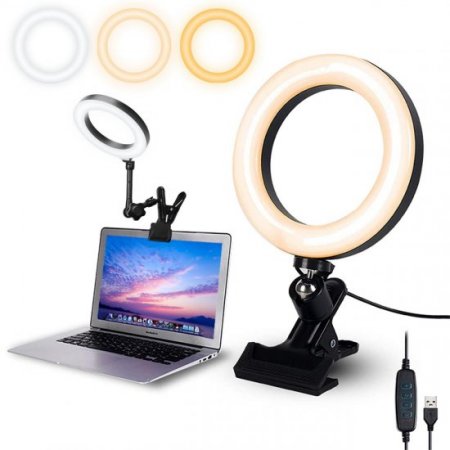 Selfie Ring Light with Tripod Stand & Phone Holder 3 Light Modes Video Conference Lighting,Mini Ring Light for Laptop