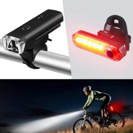 LED Bike Light Set Large Flood Effect Headlight Four Lighting Modes Optional Bicycle Taillight