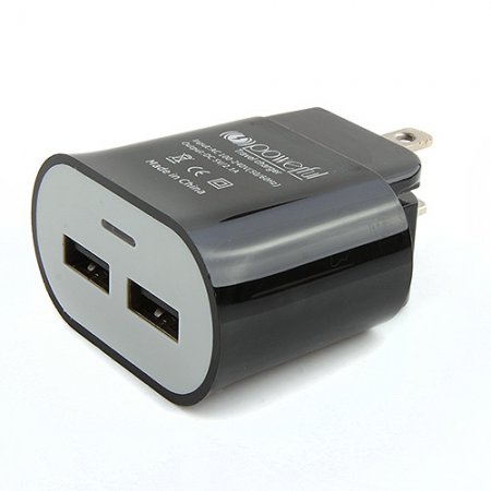 2-in-1 USA Standard Travel Charger Car Charge for iPad iPhone Smartphone -Black