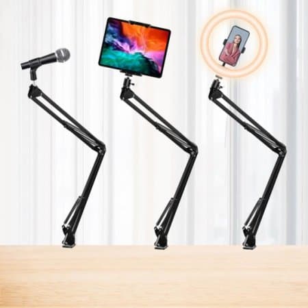 Cell Phone Holder Phone Clip Holder Lazy Bracket Flexible Clamp for Desk Long Arm Bracket for 4.7-9.2in Phones Mobile Stand for Bed Office
