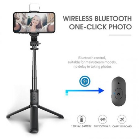 Selfie Stick Tripod , Wireless Bluetooth Remote, Extendable Tripod Stand, Portable, Lightweight, Compatible with iPhone Android Phone