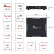X96 Max Plus Android 9.0 Smart TV BOX 4GB/64 GB TVBOX Amlogic S905X3 H.265 4K 2.4G 5G WiFi Media Player Set Top Box