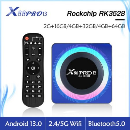Android TV Box 13.0 X88 PRO13 Android Box 4GB RAM 64GB ROM with RK3528 Quadcore Smart TV Box, 2.4GHz/5GHz BT5.0 8K Streaming Media Player