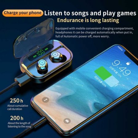 IPX7 Waterproof Wireless Earphone HiFi 5D Stereo Earbuds Gaming Sport Headset with LED Power Display Charging Box for Cellphone