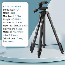 60 Inch Camera Tripod, Lightweight Travel Video Aluminum Tripod Phone Holder and Remote Shutter Perfect for Selfies/Vlog/Live