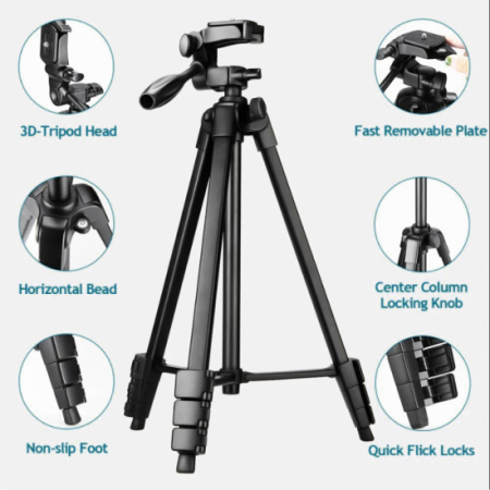 Lightweight Tripod for Selfie and Camera with Carrying Bag Mobile Phone Tripod with 2 Phone Holders and Remote Control