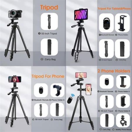 Phone Tripod Stand 54inch Universal Photography Video Camera Tripod for Gopro Xiaomi Huawei Phone