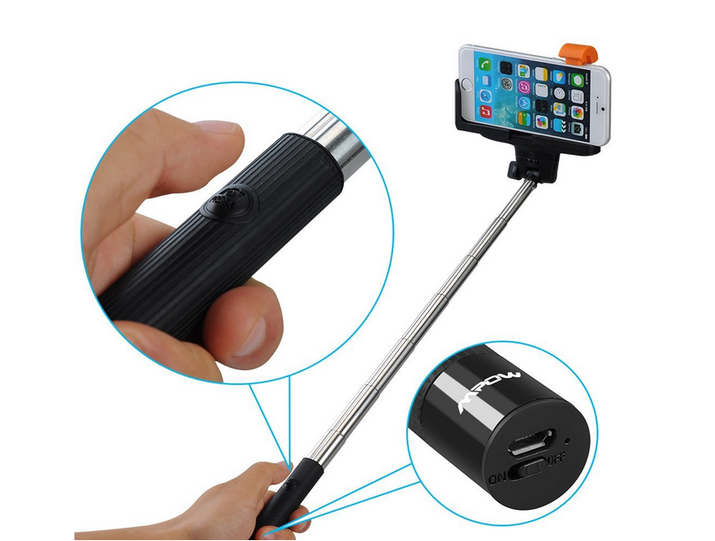 2-In-1 Self-Portrait Monopod Built-in Bluetooth Remote Shutter Adjustable Grip Holder